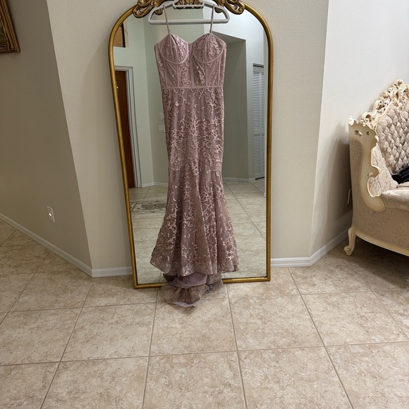 Portia and Scarlett Strapless Lace Dress in Light Purple/ mauve - Picture 1 of 3
